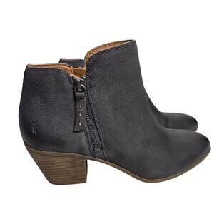 Frye Women Judith Double Zip Ankle Boots Gray Leather Block Heel 9M